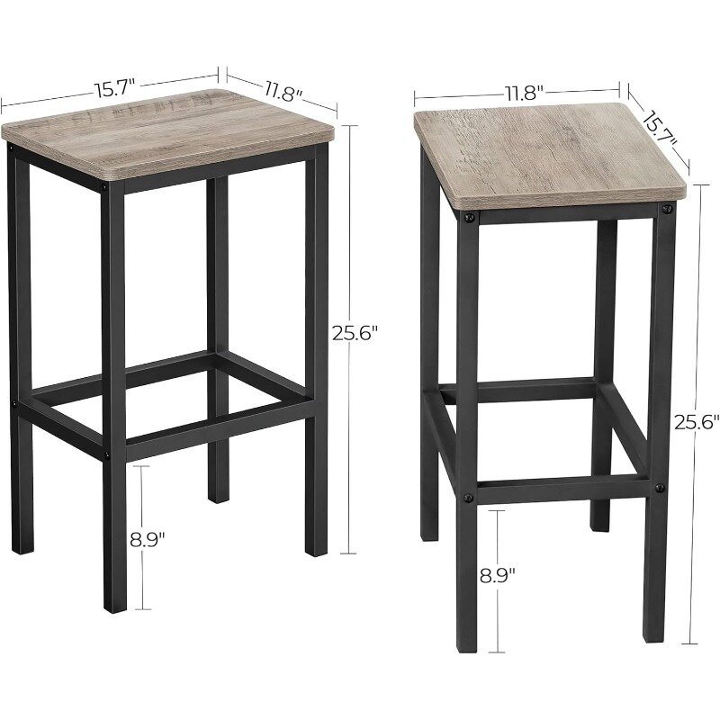 VASAGLE Bar Stools, Set of 2 Bar Chairs, Kitchen Breakfast Bar Stools with Footrest, Industrial in Living Room, Party Room
