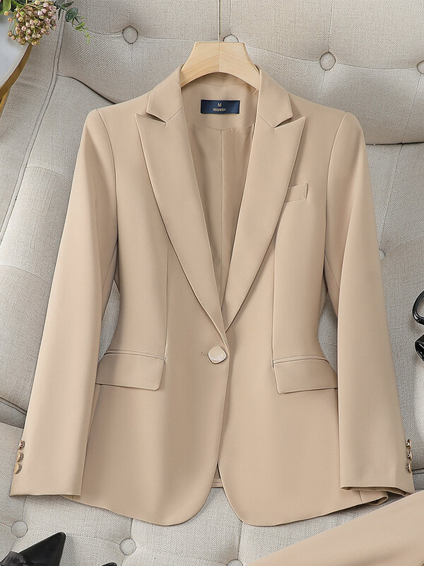 New Arrival jesienno-zimowa Khaki granatowy damski płaszcz żakiet z długim rękawem zapinany na jeden guzik biurowa, damska odzież robocza kurtka oficjalna