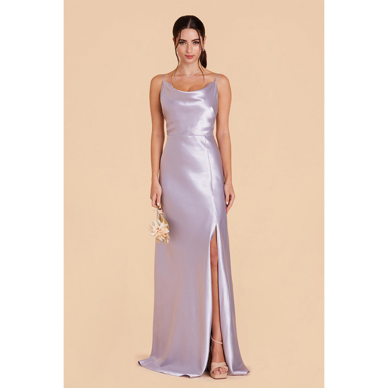 Queens love elegante Satin Brautjungfer Kleid Schaufel A-Linie Abendkleid Split rücken freie Träger Abschluss ball Party kleid angepasst