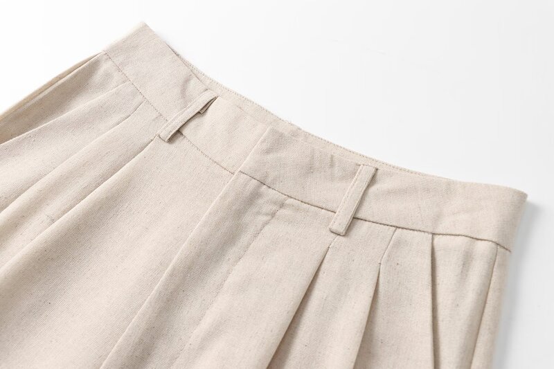 Брюки женские льняные с широкими штанинами, шикарные модные свободные штаны для отдыха, с боковыми карманами, винтажные с завышенной эластичной талией, 2024