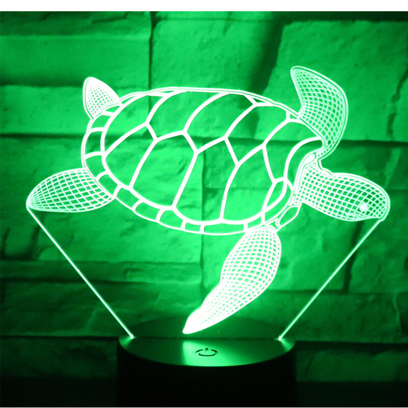 3D สีเขียวเต่าทะเลเต่ารูปทรงที่ดีที่สุดของขวัญอะคริลิคตาราง Night Light ตกแต่งภาพลวงตาสีสันสดใส7สี