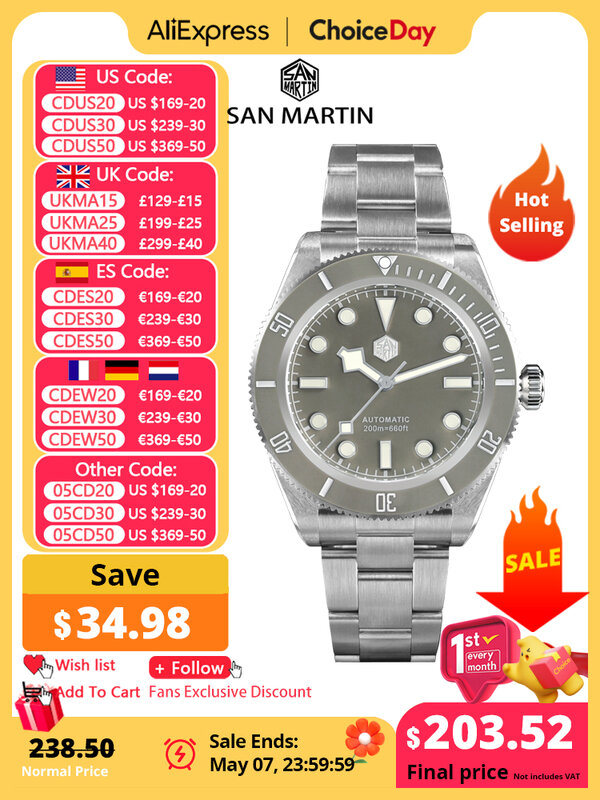 San Martin-Relógio Retro Diver Clássico Masculino, Mecânico Automático, Sapphire, Impermeável, Luminoso, Luxo, BB58, 40mm, 200m, PT5000