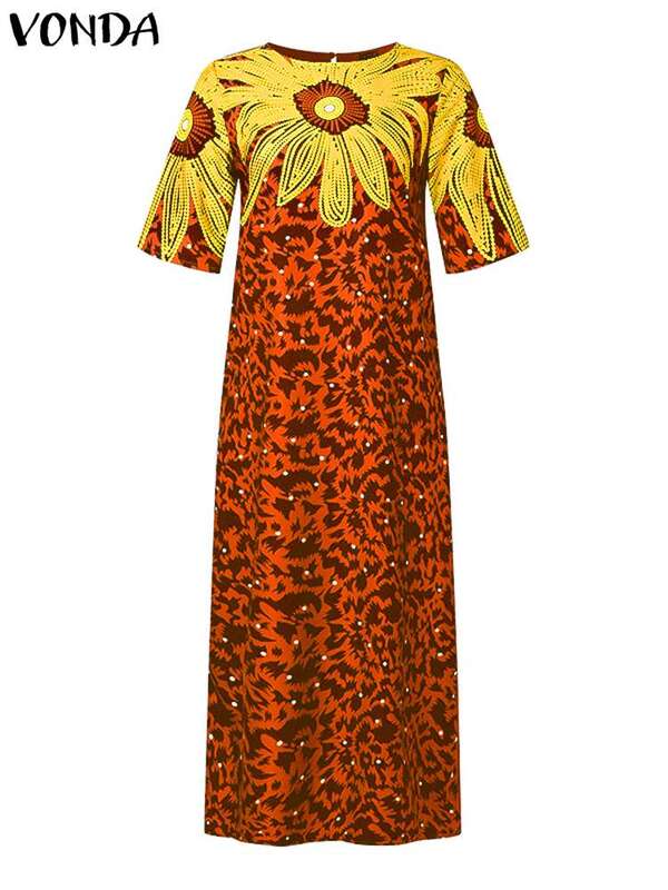 Plus Size 5XL VONDA Bohemian Women Summer Maxi Dress 2024 manica corta stampata Vintage Long Sundress allentato Casual Party Robe