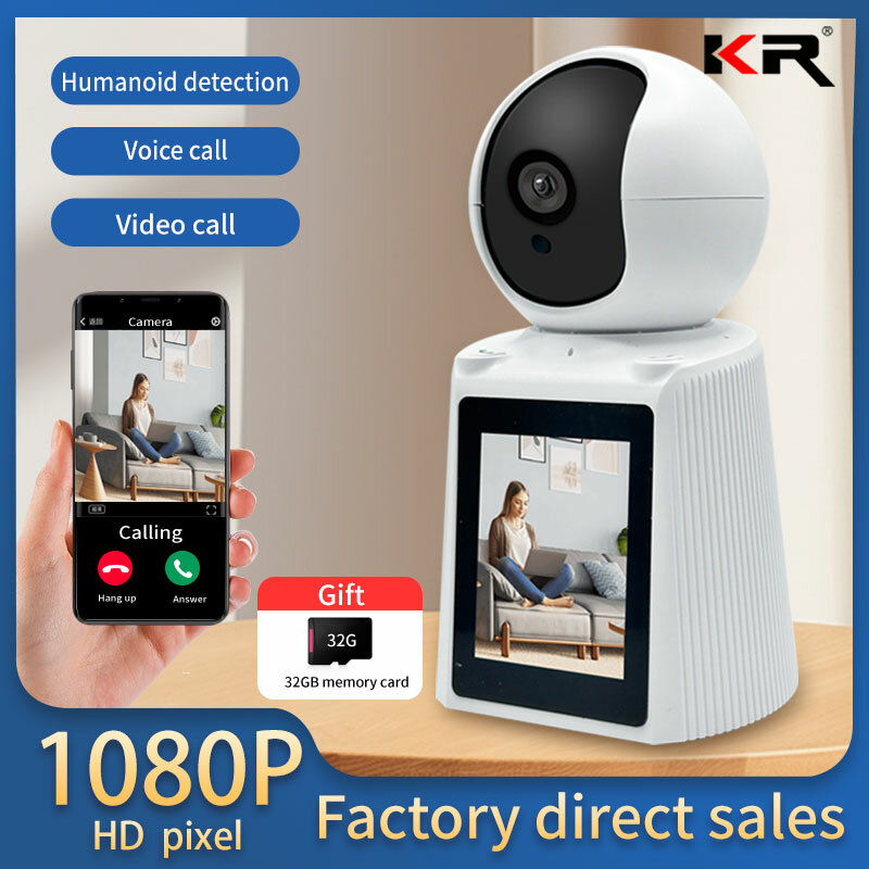 Caméra d'appel vidéo WiFi intelligente, écran IPS 2.8 ", FHD 1080P, appel audio vidéo bidirectionnel, assistant vocal, appel à bouton-poussoir