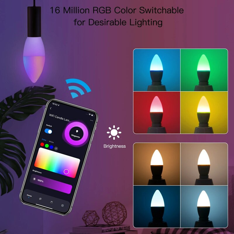 MOES WiFi Smart LEDLight Bulb E14 Candle Lamp 16Million RGBCCT 2700-6500K dimmerabile candelabri Light Tuya Alexa Google 90-250V 6W