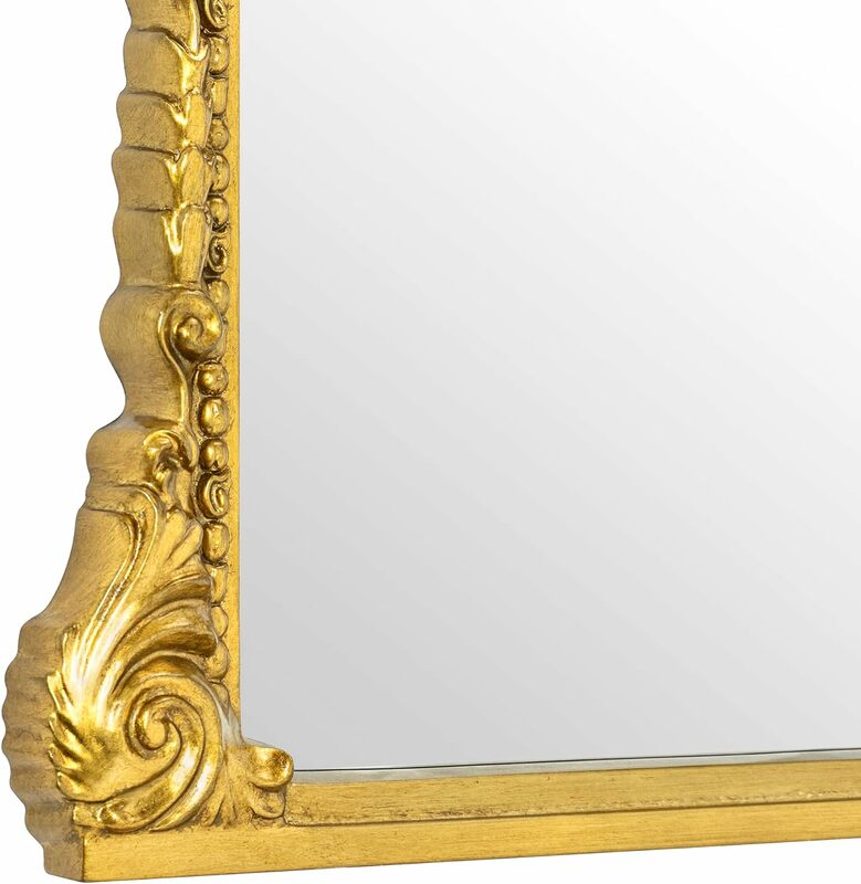 Ornate Barok terinspirasi Arched panjang penuh cermin lantai antik Foil emas selesai Leaner perapian Mantel lemari pintu masuk