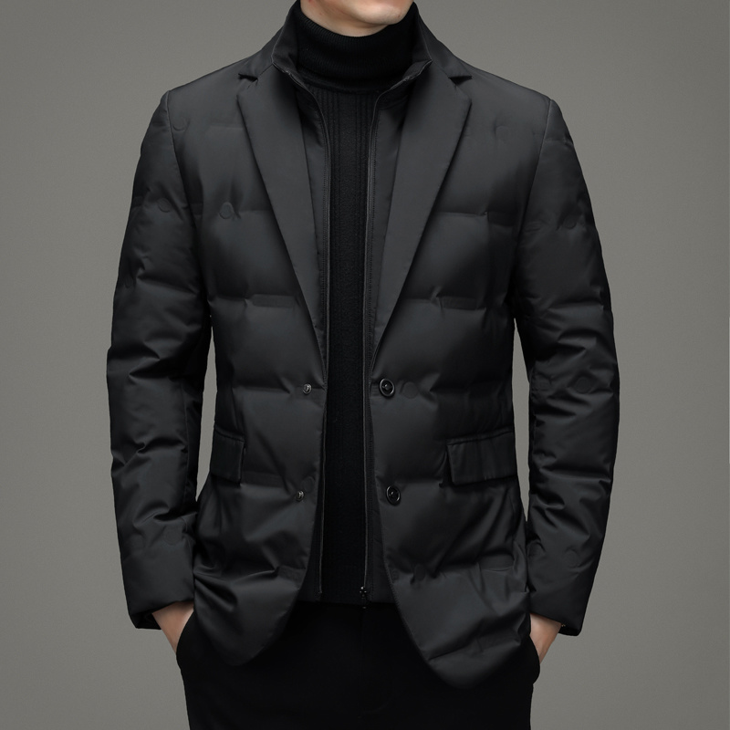เสื้อโค้ทผู้ชาย2023มาใหม่ล่าสุดนักธุรกิจผู้ชายสูทลำลองคลาสสิกคอปกเสื้อขนเป็ด90% เกอร์อบอุ่น