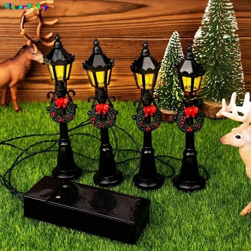 1/4 Stuks Kerst Mini Straat Licht Modellen, Mini Straat Lamp Poppenhuis Streetlight, micro-Landschap Fairy Tuin Accessoires