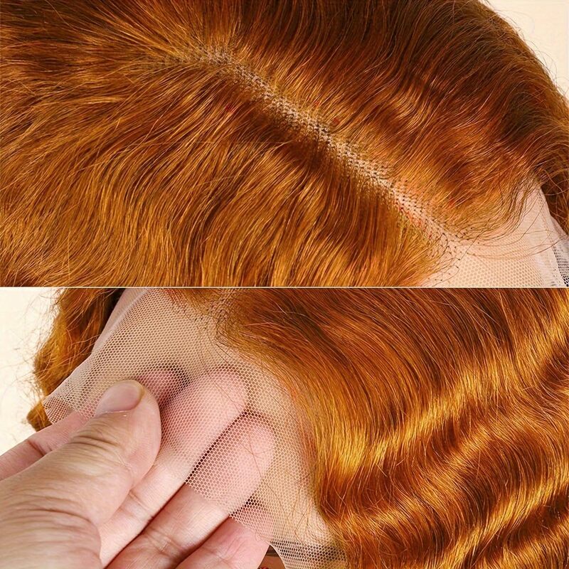 Peluca de cabello humano rizado con malla frontal HD, pelo liso con jengibre, naranja, 133 de densidad, 180%