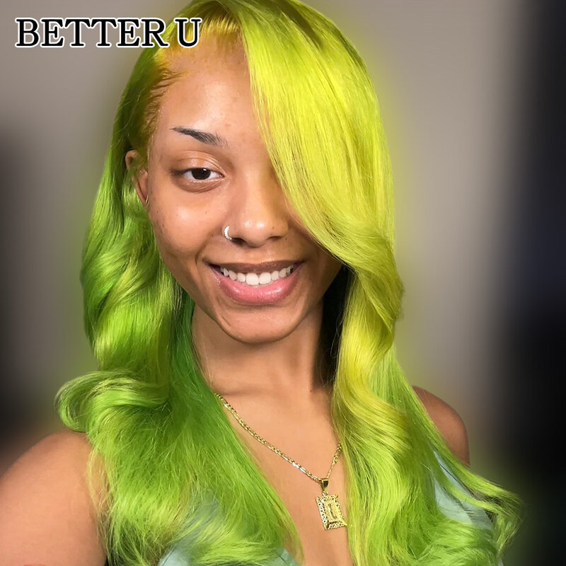Rambut manusia hijau 13X6 renda depan pra-melar Wig transparan renda depan Wig 13x4 kilau tinggi tubuh gelombang Wig dengan kepadatan 250