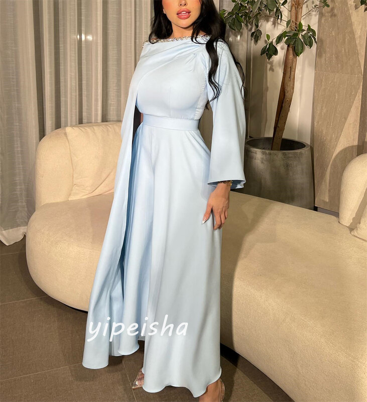 Gaun Prom Arab Saudi Satin manik-manik A-line satu bahu Bespoke gaun acara Midi es