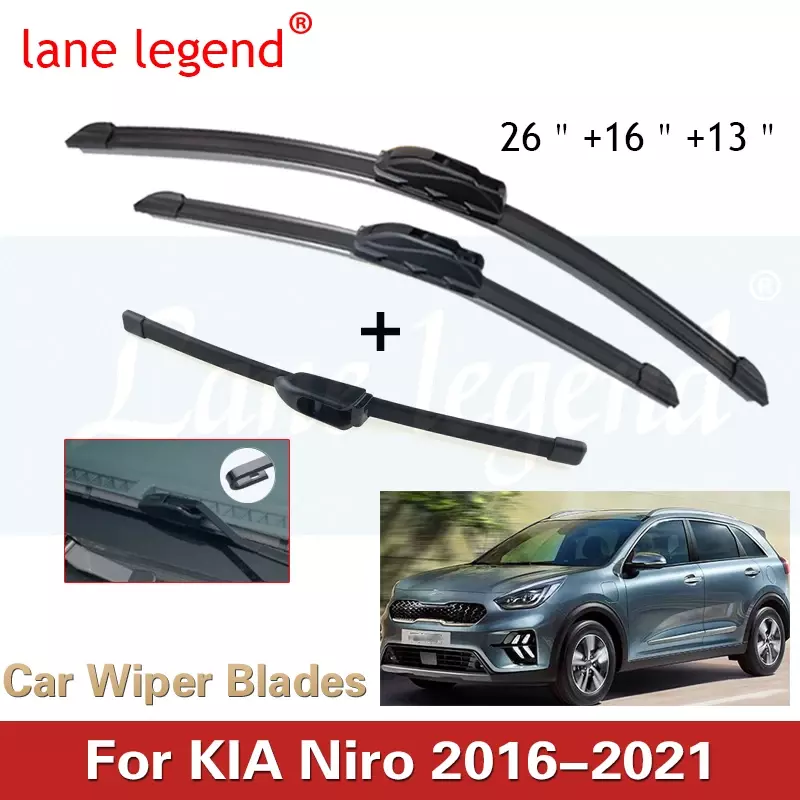 Escobillas de limpiaparabrisas delanteras y traseras para KIA Niro 2016-2021, accesorios de corte, gancho J 2016, 2017, 2018, 2019, 2020