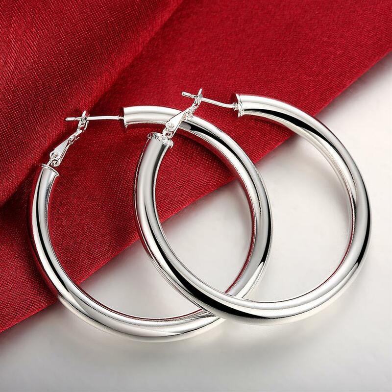 925 Silver Large Hoop Earrings Women Big Round Circle Earring 5Mm Hoop Earrings for Women Trendy Jewelry Earrings Jewelry Gifts