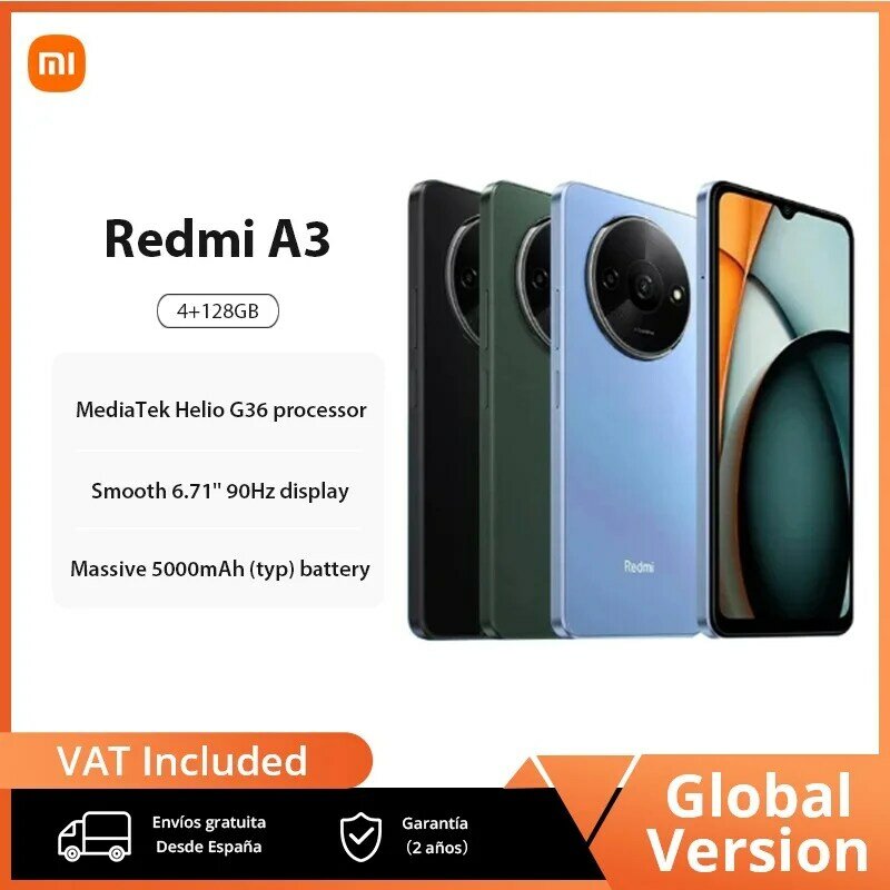 Смартфон Xiaomi Redmi A3, Mediatek Helio G36, Hd экран 6,71 дюйма, двойная камера, аккумулятор 5000 мАч, быстрая зарядка 10 Вт