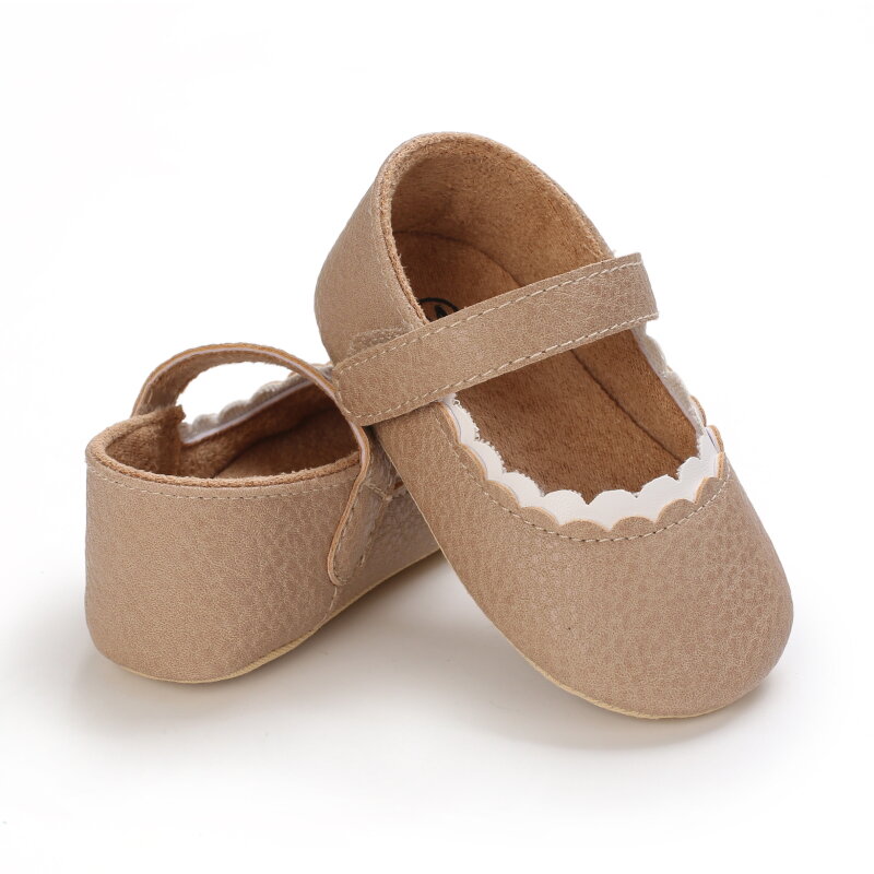 Zapatos de princesa para fiesta de bebé, estilo Simple, antideslizante, suela de goma suave, PU, primeros pasos, decoración ondulada blanca para recién nacido