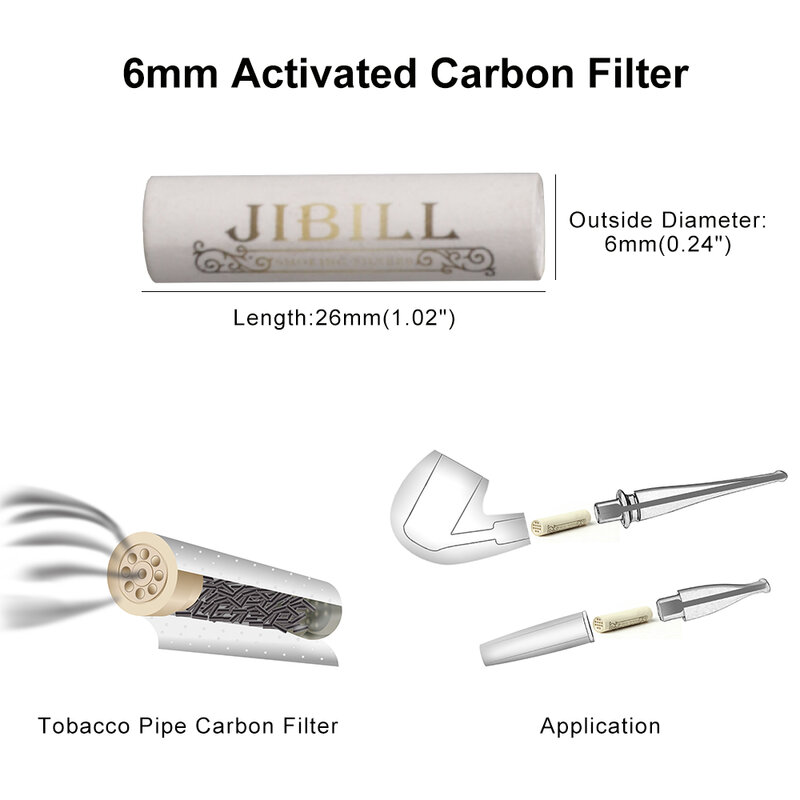 活性炭チューブ用フィルター,タバコ用,二重セラミックおよびバイオレットフィルター,アクティブカーボンツール,6mm, 50個