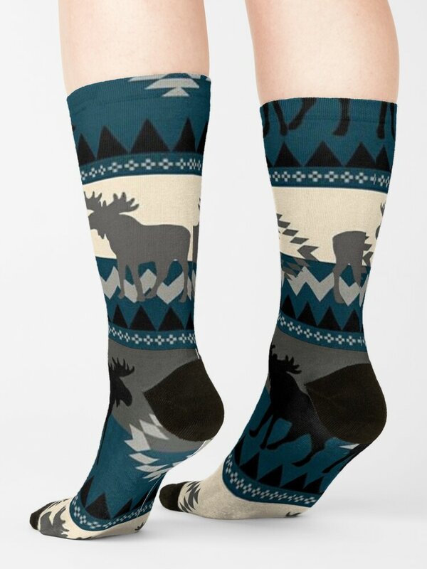 Calcetines con diseño de alce para hombre y mujer, medias deportivas con punta para correr