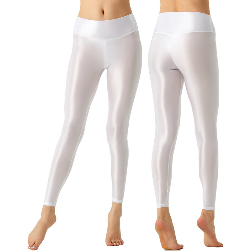Damskie legginsy z pasem szeroki elastyczny jednolity kolor błyszczący elastyczny spodnie sportowe do ćwiczeń kulturystycznych Pilates joga