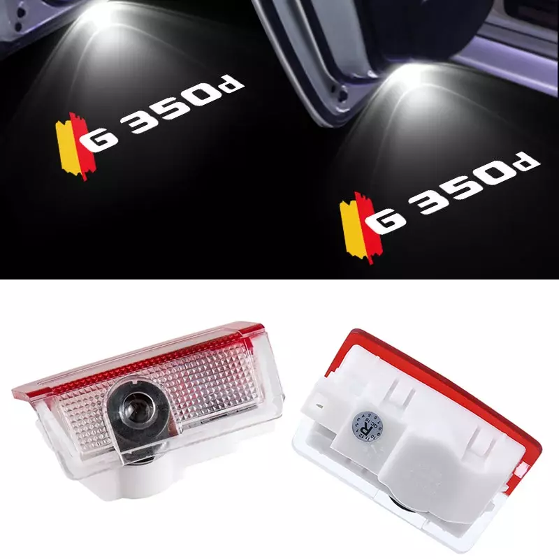 2ชิ้นโลโก้ไฟต้อนรับติดประตูรถสำหรับ Mercedes Benz G350d โปรเจคเตอร์เลเซอร์ LED โคมไฟเงาแสงผีชุดไฟตัดหมอกประตูรถ