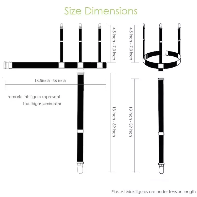 Mens Fashion Adjustable Elastic Shirt Stays Upgraded Trident Shirt Suspenders Holders Sock Garters Straps Non-slip Clamp Black