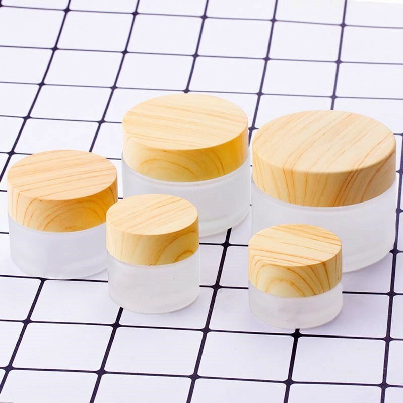 Mini Glass Jar Cosmetics Subpackage Filling Wood Grain Cap Bottle Face Cream Lipstick Storage Container Frosting Refillable