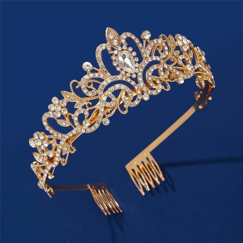 Opaski na ślub bal ślubne akcesoria do włosów srebrne Tiara z grzebieniem księżniczki Rhinestone korony opaska z kryształami