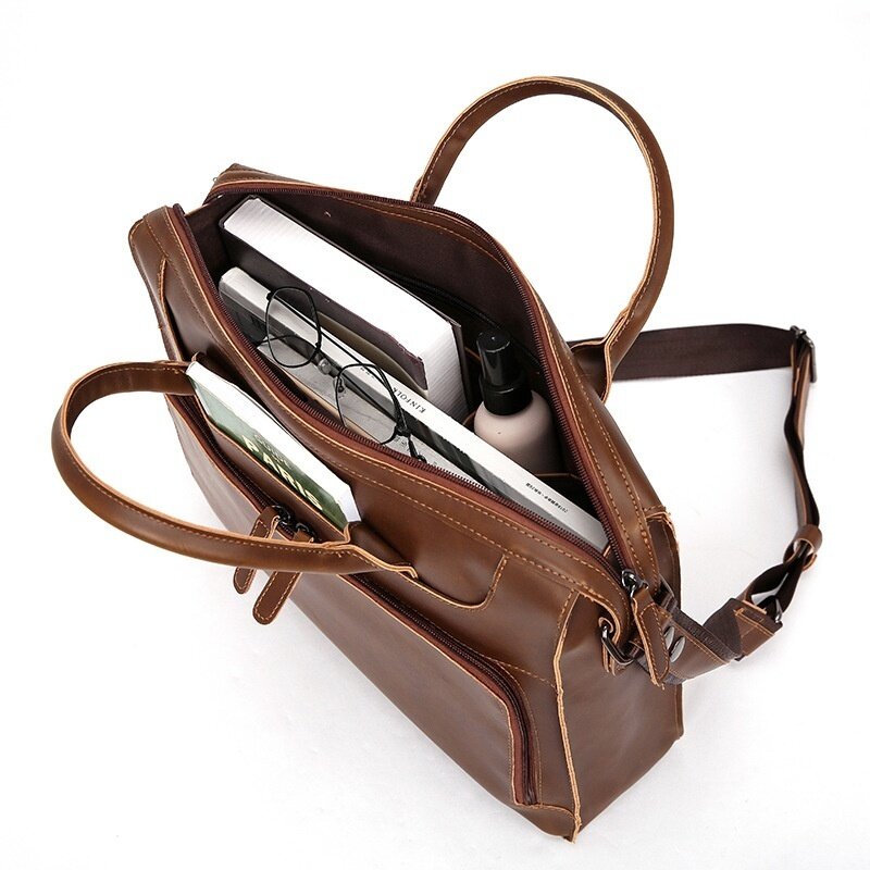 Vintage Business Men's Briefcase Bag Luxury PU Leather Handbag Large Capacity Shoulder Messenger 14 " Laptop Tote