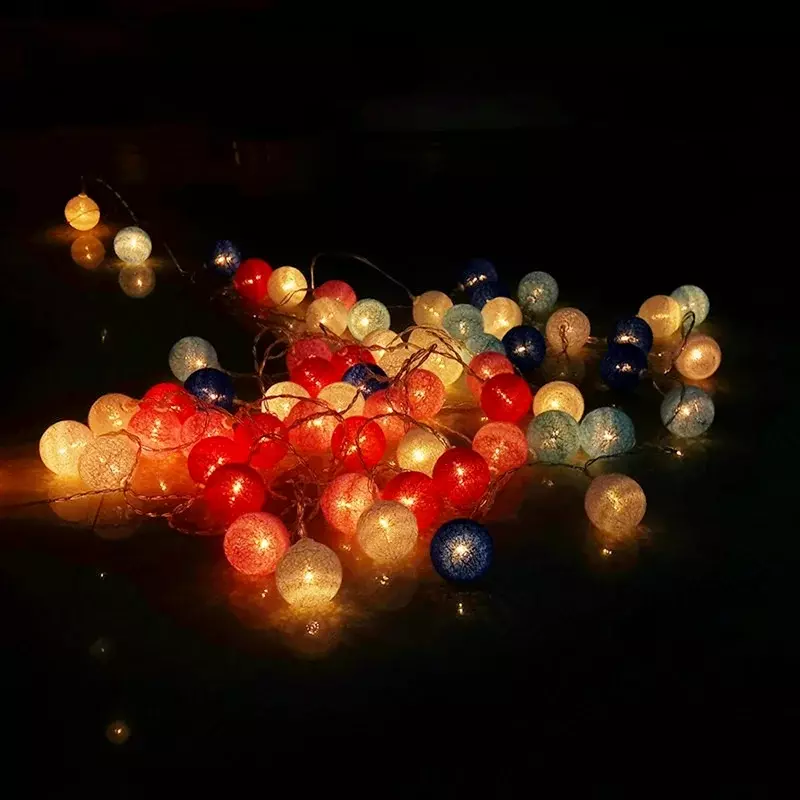سلسلة أضواء إكليل كرة قطن ، أضواء خرافية ، عيد الميلاد ، حفل زفاف xmasعطلة ، سرير طفل ، ديكورات خارجية ، 6 م ، 40 ليد