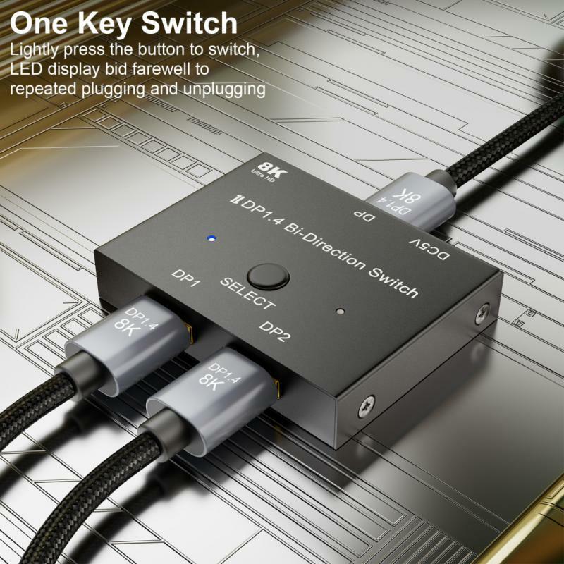 DP Switcher 1,4 versión 8K @ 60Hz, uno en dos, dos en uno, interruptor de interconversión bidireccional, Adaptador convertidor de distribución