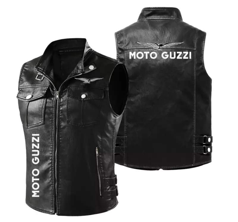 남성용 MOTO GUZI 트럭 로고 민소매 조끼, 패션 오토바이 지퍼 재킷 코트, 따뜻한 가죽 조끼, 2023 용수철 가을