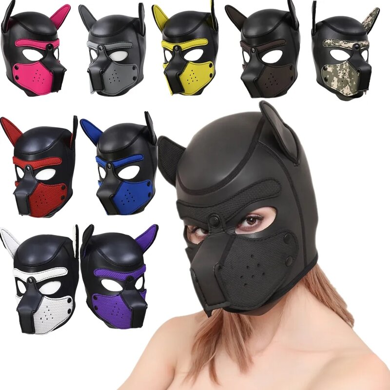 Puppy Cosplay Full Head Mask Com Orelhas, Borracha De Látex Acolchoada, Role Play, Hot Fashion Dog Mask, 10 Cores