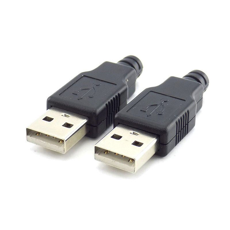 USB 2.0 tipo A macho soquete conector, tampa de plástico preto, tipo de solda, conector DIY, 5 pcs, 10pcs, 4 pinos, H10
