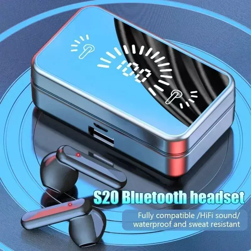 Auriculares inalámbricos con Bluetooth, dispositivo de audio HiFi TWS con caja de carga, cancelación de ruido, LED, micrófono