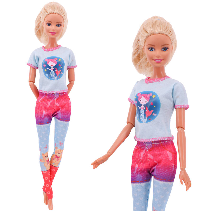 1 Set Fashion Multicolor Outfit Golf Punt Jurk Shirt Denim Raster Rok Dagelijkse Casual Wear Accessoires Kleding Voor Barbies Doll