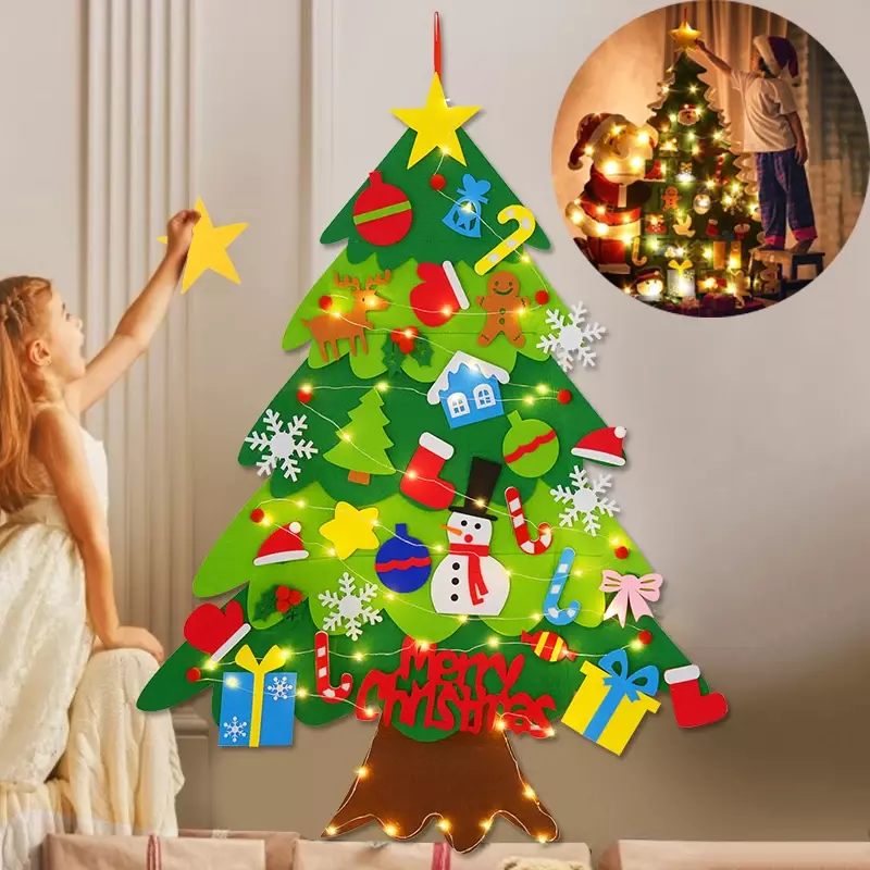 Felt Christmas Tree DIY Merry Christmas Decorations Christmas Ornaments Navidad 2024 New Year Xmas Gifts Kids Montessori Toys
