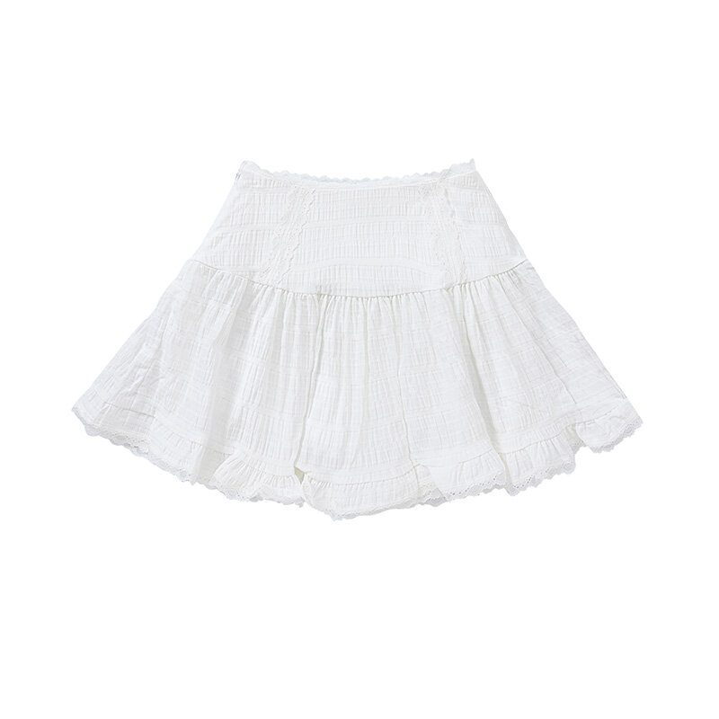 Falda corta plisada de encaje para mujer, falda de línea a informal de estilo Ballet de cintura alta, fresca y a la moda, color blanco, Verano