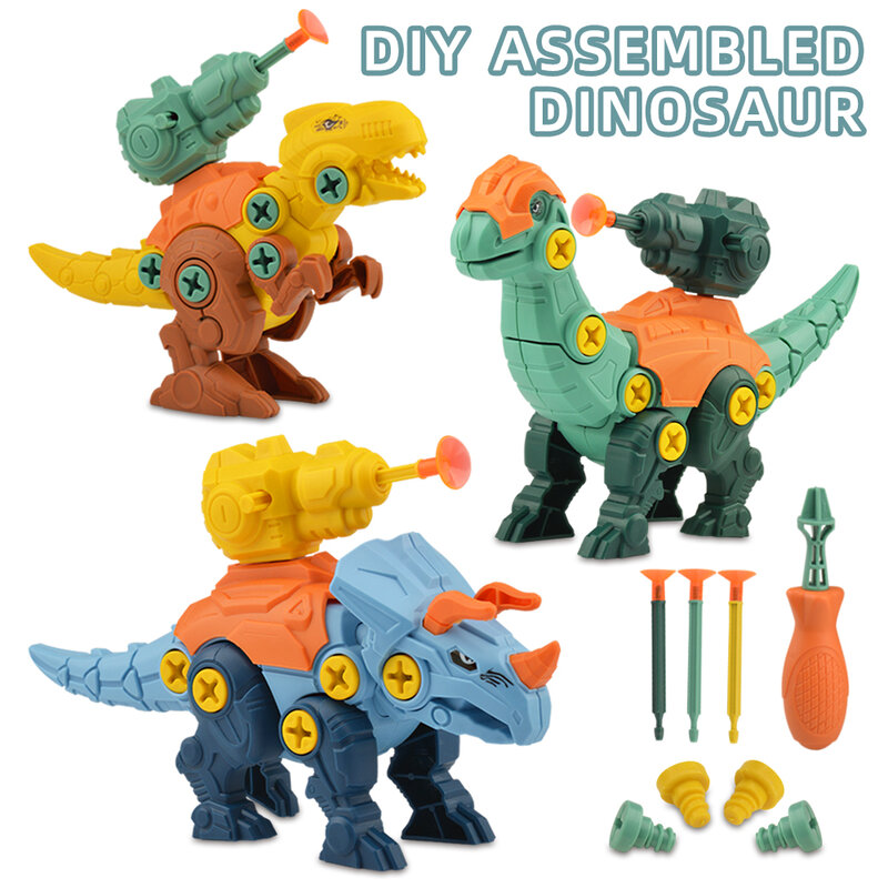 EBOYU-juguete de dinosaurio 3 en 1 con lanzador de tiro, puzle 3D para hacer ejercicio, habilidad práctica, niños