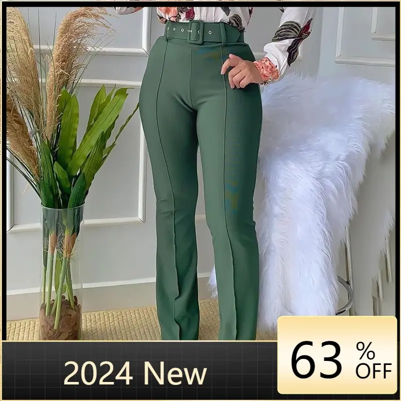 Terno de escritório feminino de duas peças impresso manga longa camisa & cintura alta em linha reta ampla perna calças conjunto 2022 novo