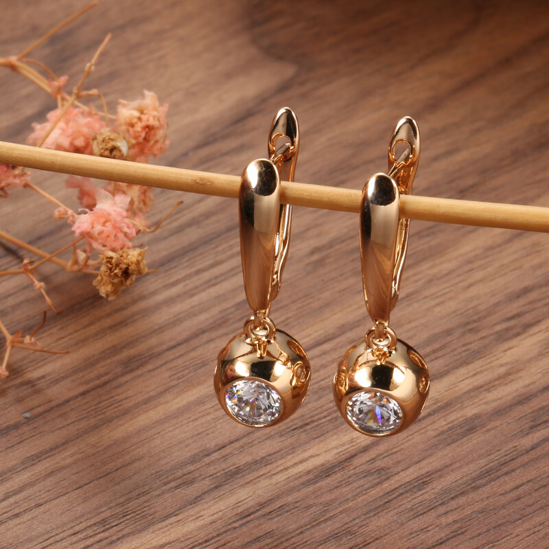 Женские круглые серьги-подвески SYOUJYO с натуральным цирконом, модные ювелирные украшения из розового золота 2022 пробы, рождественский подарок, 585