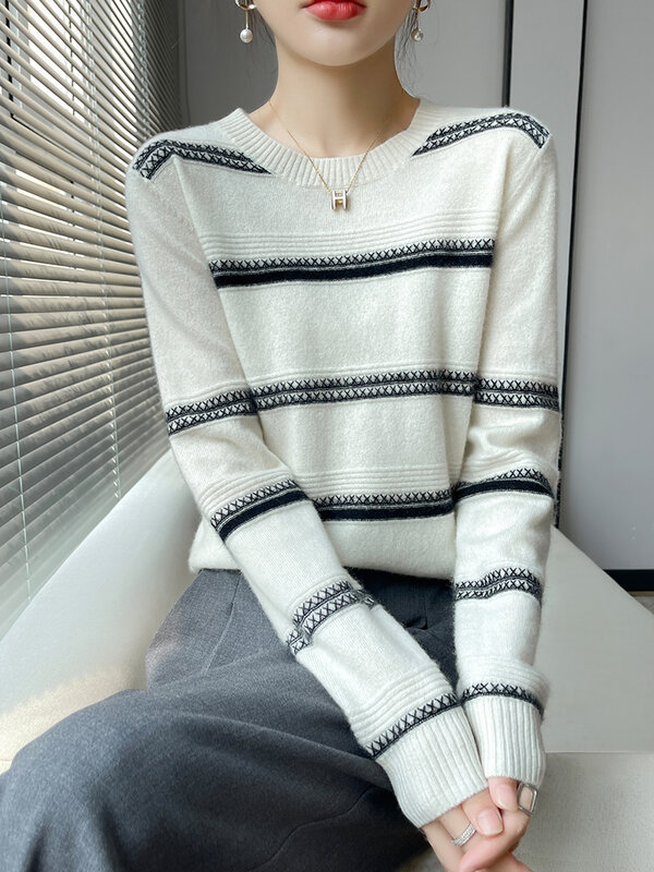 2024 Spring Autumn 100% Cashmere Sweater High-quality Women  Knitted Pullover Fashion Clothes Ladies Loose Tops Girl Soft Shirt