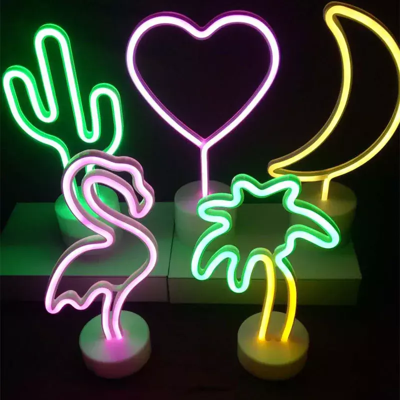 Flamingo führte Neonlicht Kokosnuss baum Kaktus Herzform Lampe stehen bunte Haupt zimmer Dekoration Weihnachten Nachtlicht