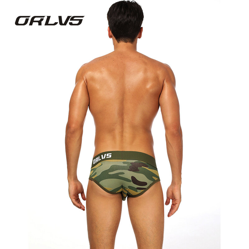 ORLVS-Ropa Interior Sexy de camuflaje para Hombre, calzoncillos de algodón, bragas antideslizantes, Gay, Cueca