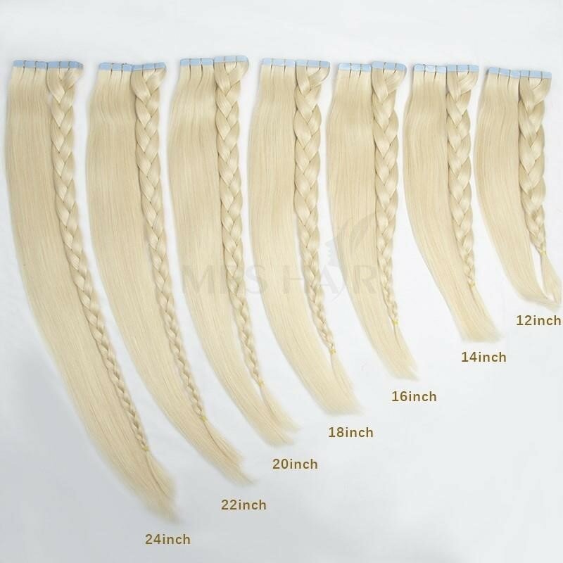 MRSHAIR Tape in Hair Extensions Human Hair Silky Straight Skin Weft Adhesive Tape on Hair Thick End 12-24 Inch Tape Ins 20PCS