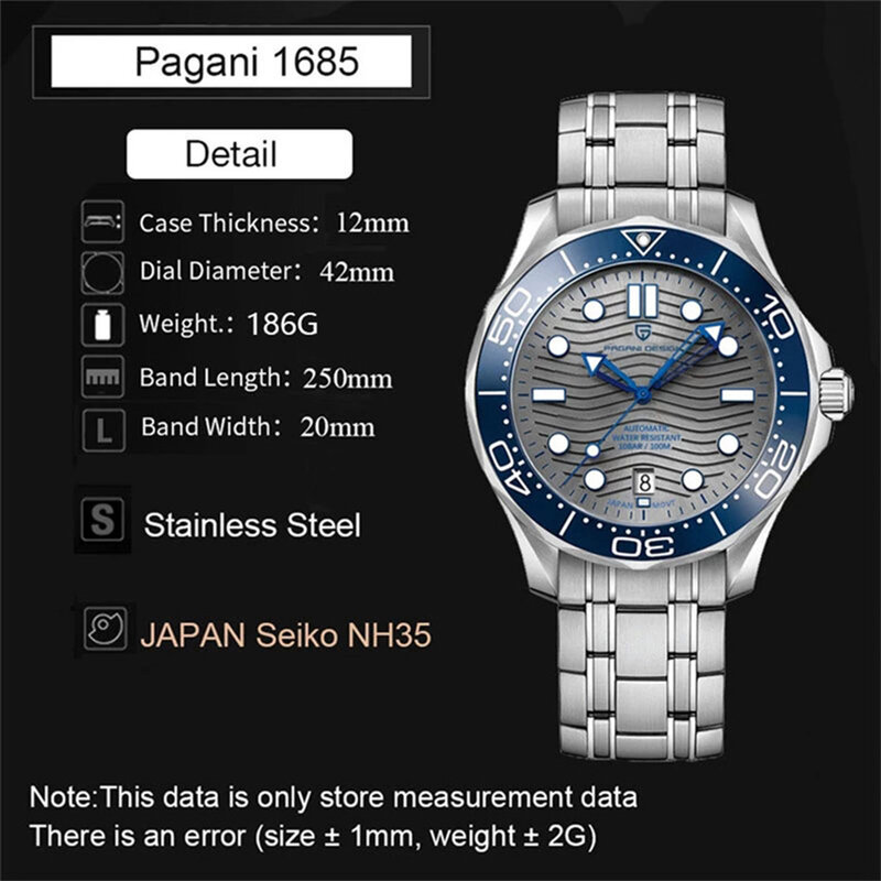 PAGANI Design-relógio mecânico impermeável para homens, pulseira automática, suporte militar, acessórios esportivos, 007 NH35A, 2023