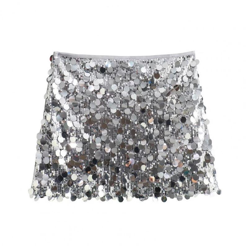 Women High-waisted Skirt Sequin High Waist Club Skirt Slim Fit A-line Stretchy Mini Skirt for Women Shiny Solid Color Sheath