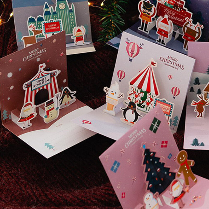 1Set 3D biglietti di auguri amico famiglia benedizione cartolina busta per compleanno capodanno cartoline regalo di natale forniture per feste