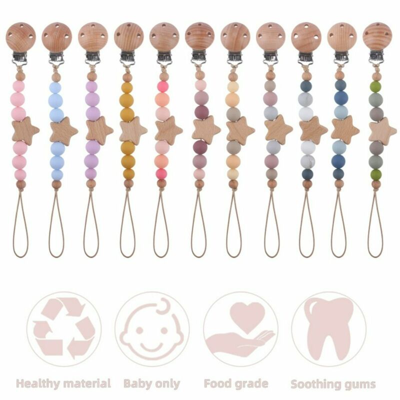 子供のための木製乳首ホルダークリップ,赤ちゃんの歯が生えるおもちゃ,非対称のクリップ,赤ちゃんのおしゃぶりチェーン,かわいい