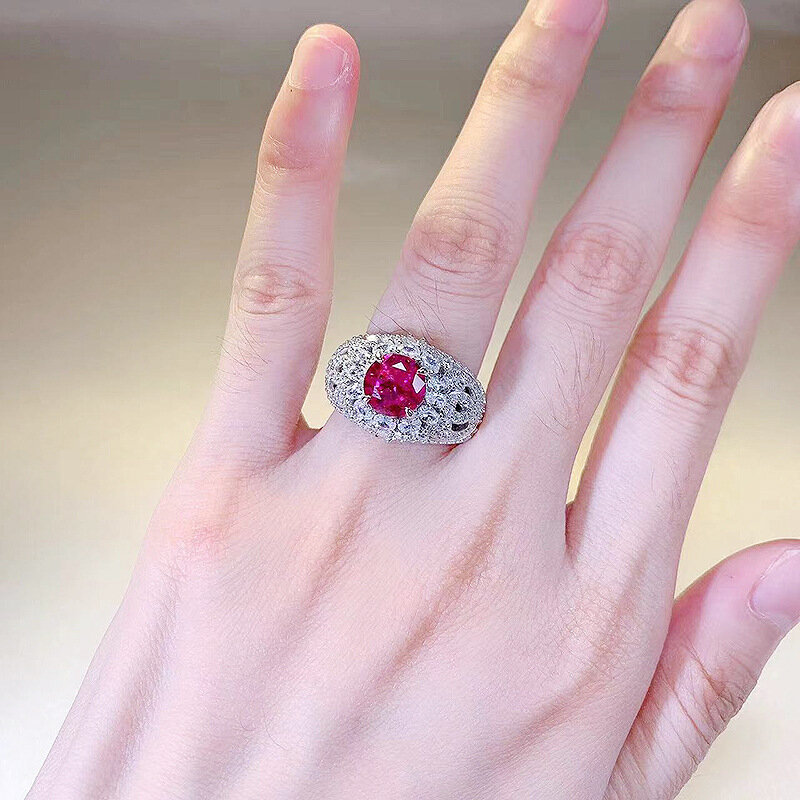 2023 New S925 Silver 8.0mm Pink Diamond Ring Luxury Fashion Women's Hot Selling European and American Style
