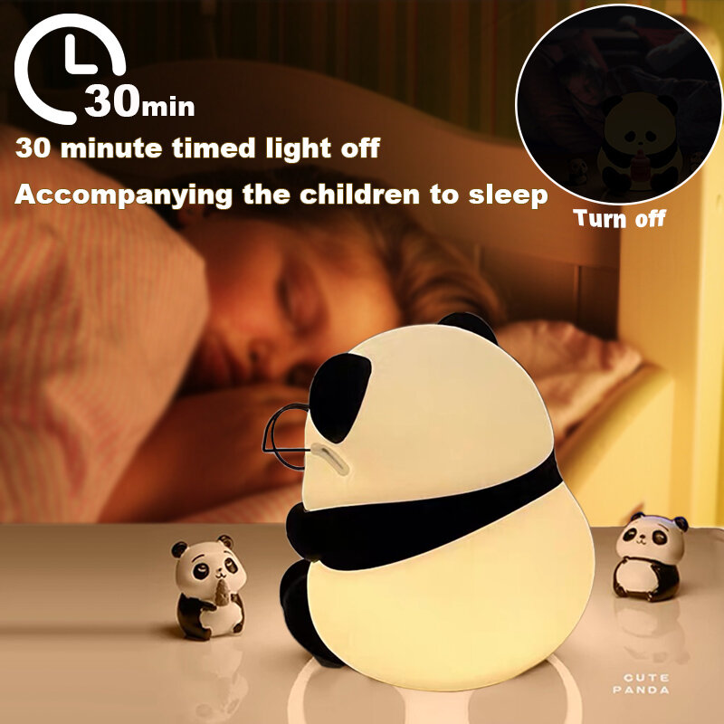 Lampe en Silicone Panda Mignon, Capteur Tactile, LED Rechargeable, Lampe de Chambre, Lampe de Chevet, Jouet de Dessin Animé, Veilleuse pour le Sommeil, Cadeau d'Anniversaire pour Enfant