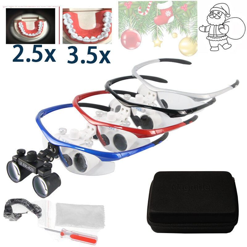 Dental Loupes Binocular Magnifying Glass Plastic Portable Frame 2.5X 420 Working Distance Dentist Tools